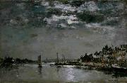 Eugene Boudin Moonlit Village Scene oil on canvas